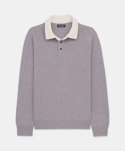 Naadam Signature Cashmere Long Sleeve Polo With Contrast Collar In Fog