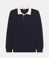 Naadam Signature Cashmere Long Sleeve Polo With Contrast Collar In Navy