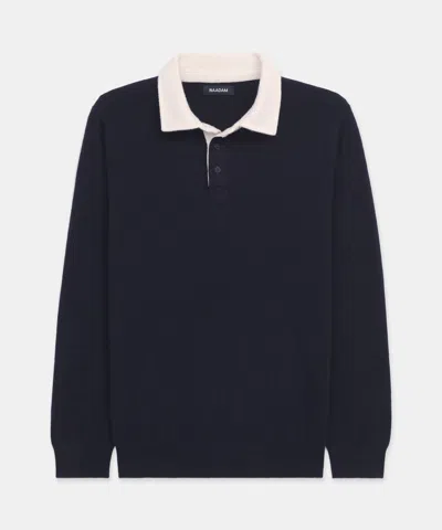 Naadam Signature Cashmere Long Sleeve Polo With Contrast Collar In Navy