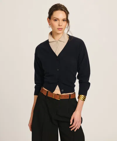 Naadam Signature Cashmere Three-quarter Sleeve Cardigan In Blue