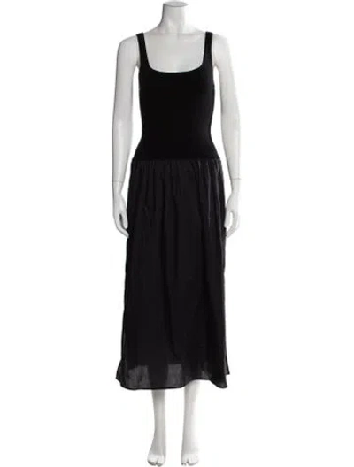 Pre-owned Naadam Square Neckline Long Dress In Black