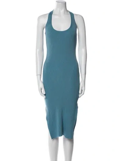 Pre-owned Naadam Striped Midi Length Dress In Blue