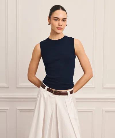 Naadam Super Fine Cashmere High Neck Tank In Blue