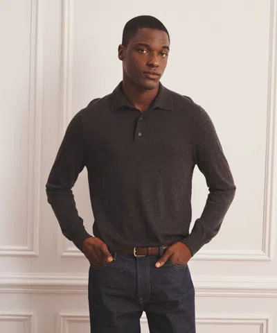 Naadam Super Fine Cashmere Long Sleeve Polo In Gray