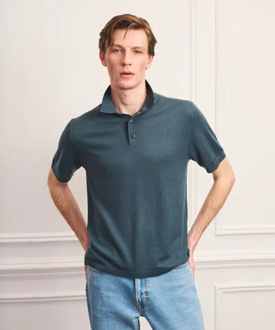 Naadam Super Fine Cashmere Short Sleeve Polo In Blue