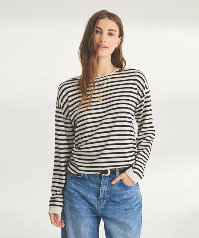 Naadam Super Fine Cashmere Striped Relaxed Crewneck In Brown