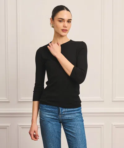 Naadam Super Fine Cashmere Three-quarter Sleeve Crewneck Sweater In Black