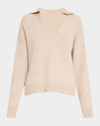 Naadam Super Luxe Cashmere Marled Polo Sweater In Dusty Oatmeal