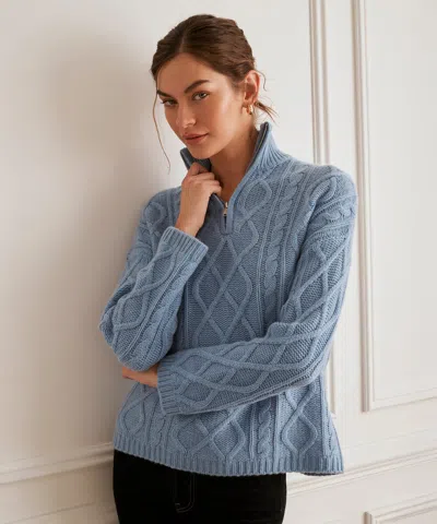 Naadam Super Luxe Cashmino Cable Quarter Zip In Blue