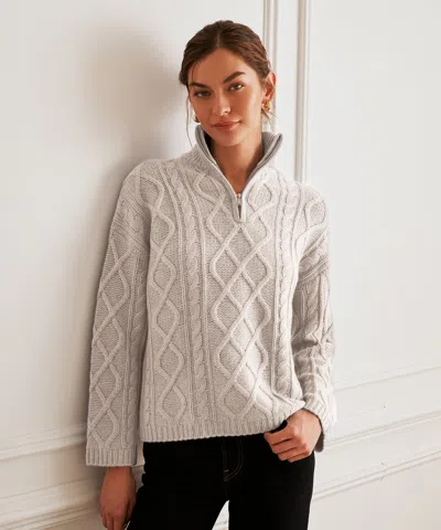 Naadam Super Luxe Cashmino Cable Quarter Zip In White