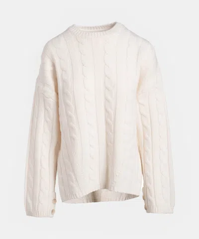 Naadam Super Luxe Cashmino Cable Raglan Crewneck In White