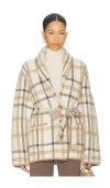 Naadam Super Luxe Plaid Jacquard Wrap Coat In Animal Print
