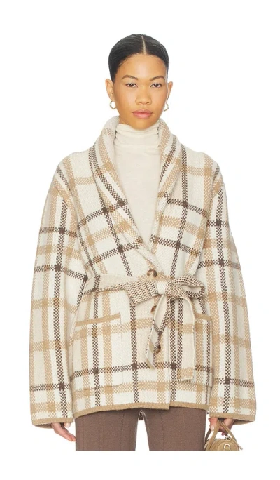 Naadam Super Luxe Plaid Jacquard Wrap Coat In Camel Combo