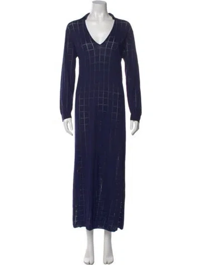 Pre-owned Naadam V-neck Long Dress In Blue