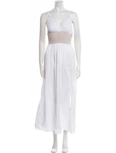 Pre-owned Naadam V-neck Long Dress In White