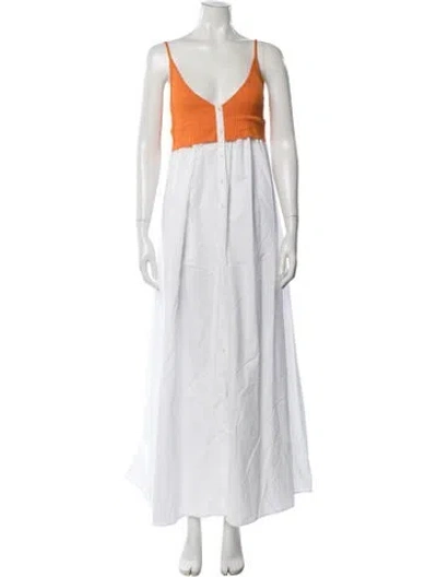Pre-owned Naadam V-neck Long Dress In White