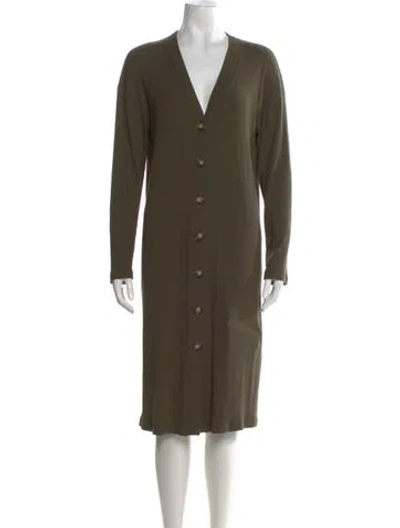 Pre-owned Naadam V-neck Midi Length Dress In Green