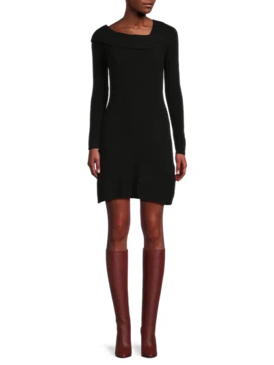 Naadam Women's One-shoulder Wool Blend Mini Bodycon Sweater Dress In Black