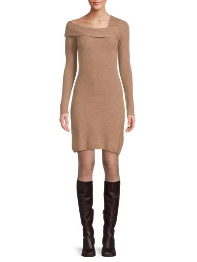 Naadam Women's One-shoulder Wool Blend Mini Bodycon Sweater Dress In Tan