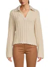 Naadam Women's Ribbed Wool Blend Sweater Polo In Oatmeal