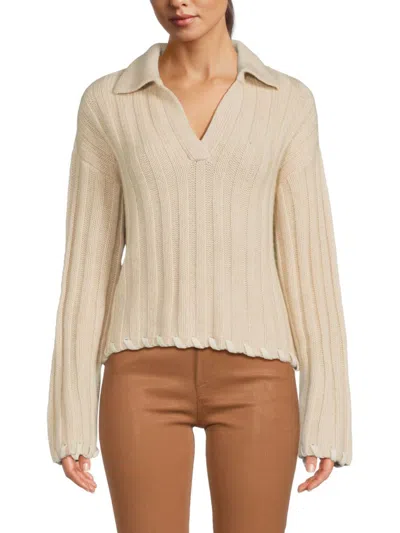 Naadam Women's Ribbed Wool Blend Sweater Polo In Oatmeal