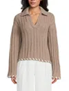 Naadam Women's Ribbed Wool Blend Sweater Polo In Timber