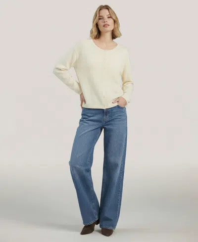 Naadam Women's Round Neck Long-sleeve Cardigan In White