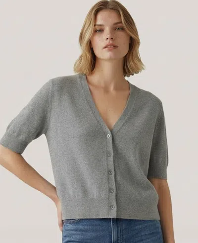 Naadam Women's Striped V-neck Button-front Cardigan In Gray