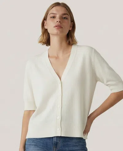 Naadam Women's Striped V-neck Button-front Cardigan In White