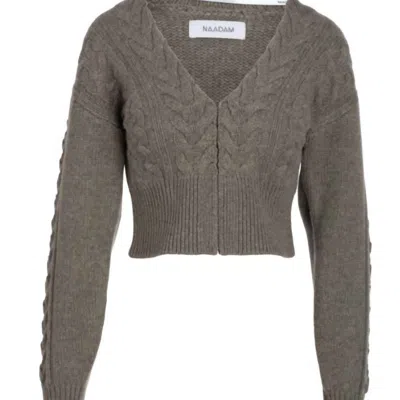 Naadam Wool Cashmere Cable Mix Cropped Cardigan In Gray