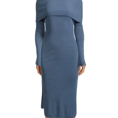 Naadam Wool Cashmere Off The Shoulder Dress In Blue