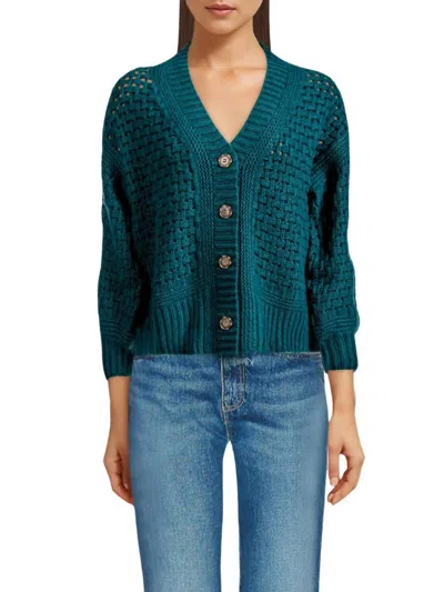 Pre-owned Naadam Wool Cashmere Open Stitch Cardigan For Women In Forest Green