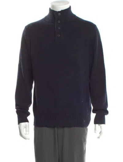 Pre-owned Naadam Wool Mock Neck Polo Sweater In Blue