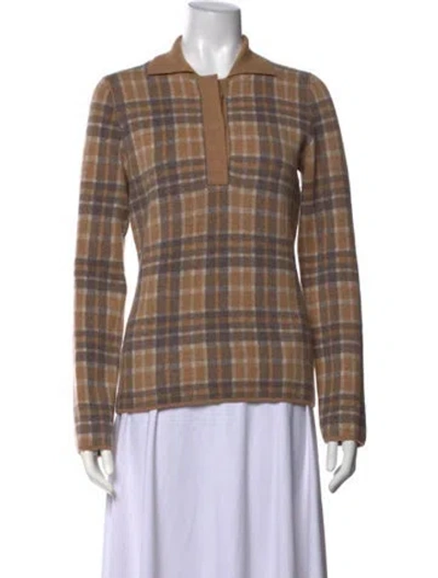 Pre-owned Naadam Wool Plaid Print Sweater In Brown