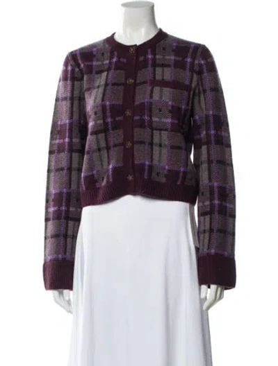 Pre-owned Naadam Wool Plaid Print Sweater In Purple