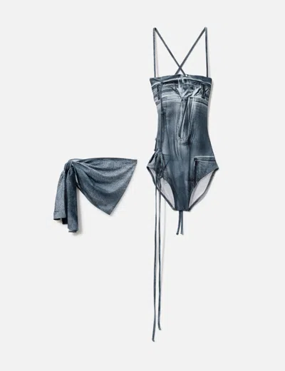 Nache Denim Printed Swimsuit In Blue