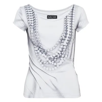 Nache Pearl Necklace Printed T-shirt In White