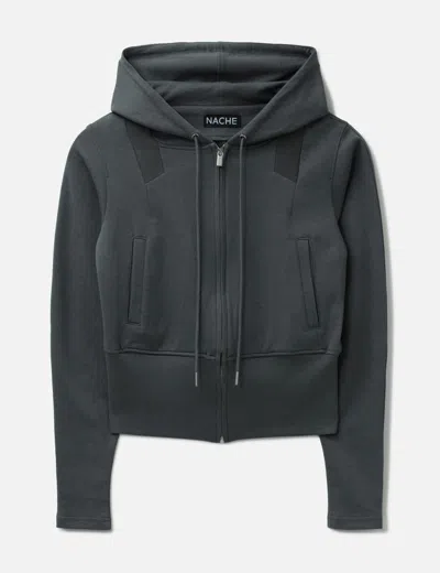 Nache Semi Balloon Hoodie Zip-up In Black
