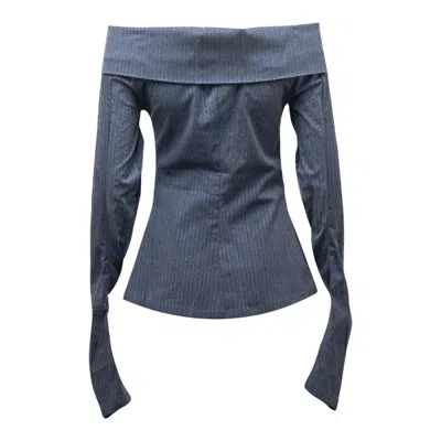 Nache Striped Off Shoulder Shirt Blue