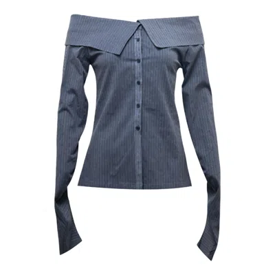 Nache Striped Off Shoulder Shirt Blue