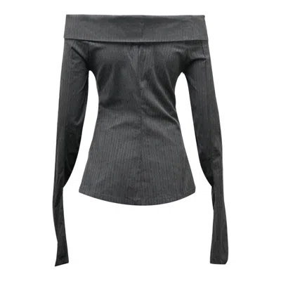 Nache Striped Off Shoulder Shirt Charcoal