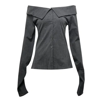 Nache Striped Off Shoulder Shirt Charcoal