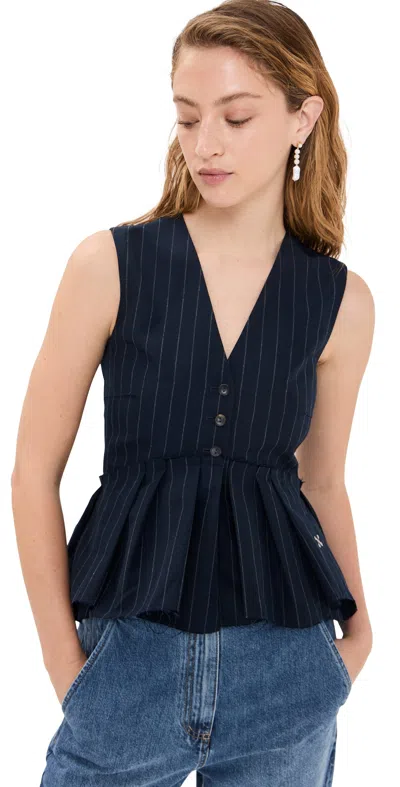 Nackiyé Bang Bang Gilet Style Shirt Marine Pinstripe