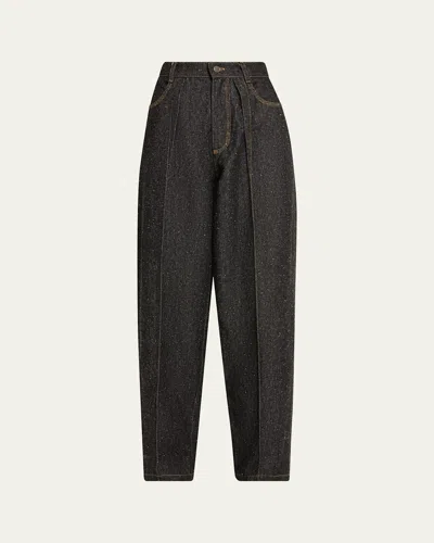Nackiyé Borrowed Pleated Tapered-leg Denim Pants In Black