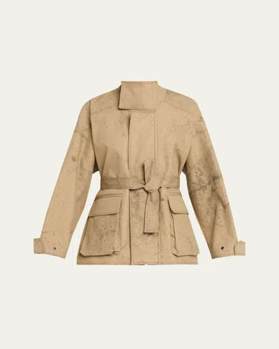 Nackiyé Canvas Cotton Cargo Coat In Brown