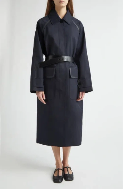 Nackiyé Nackiyè Discrete Virgin Wool Gabardine Trench Coat In Blue
