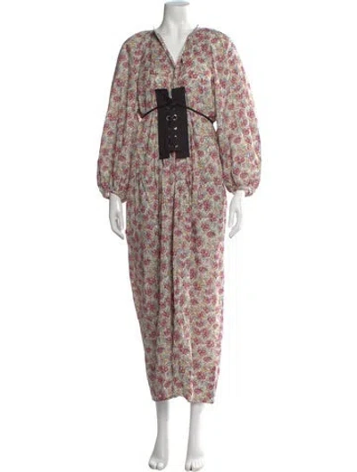 Pre-owned Nackiyé Floral Print Long Dress In Neutral