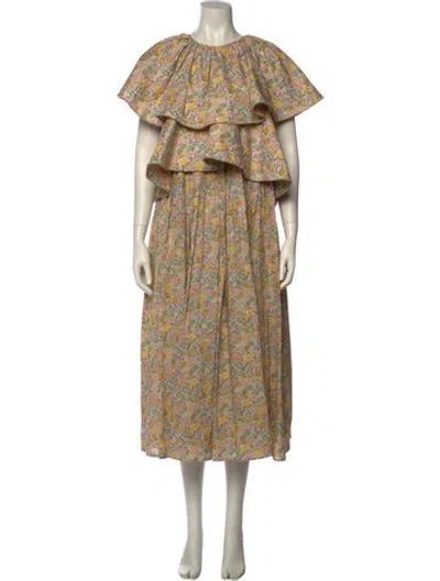 Pre-owned Nackiyé Floral Print Midi Length Dress In White