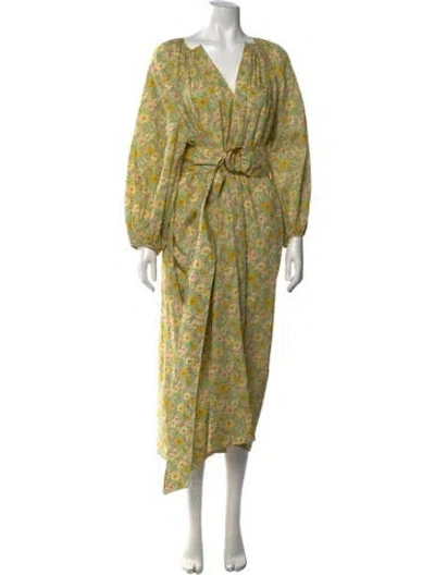 Pre-owned Nackiyé Floral Print Midi Length Dress In Yellow