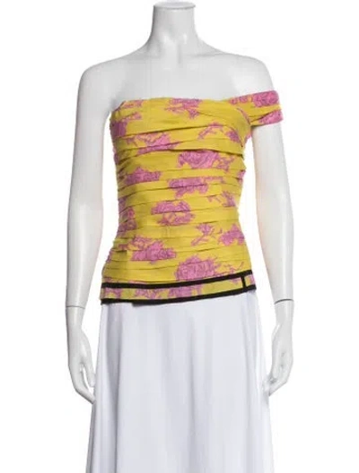 Pre-owned Nackiyé Floral Print Off-the-shoulder Top In Yellow